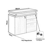 Armário Baixo 03 Gavetas e Porta (MISTO) – NOGAL SEVILHA/BRANCO – 34422 RM MÓVEIS 16