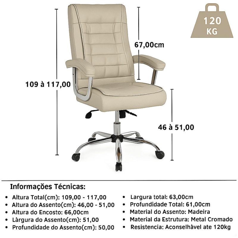 Poltrona Presidente LUXO c/ mola Ensacada – COR FENDI – 30061 RM MÓVEIS 6