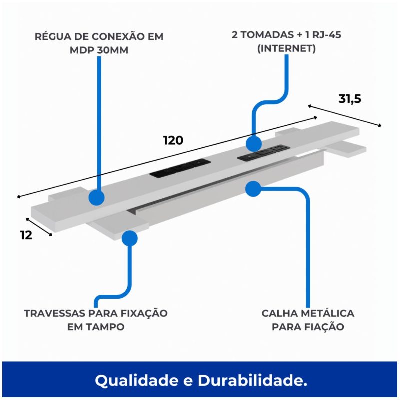 Estação de Trabalho Dupla 1,20×1,35m c/ 02 Gavetas c/ ponto de tomada PÉ QUADRO – Cor Nogal Sevilha/Branco – 34423 RM MÓVEIS 3