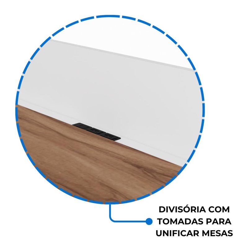 Estação de Trabalho Dupla 1,20×1,35m c/ 02 Gavetas c/ ponto de tomada PÉ QUADRO – Cor Nogal Sevilha/Branco – 34423 RM MÓVEIS 6
