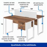Estação de Trabalho Dupla 1,20×1,35m c/ 02 Gavetas c/ ponto de tomada PÉ QUADRO – Cor Nogal Sevilha/Branco – 34423 RM MÓVEIS 15