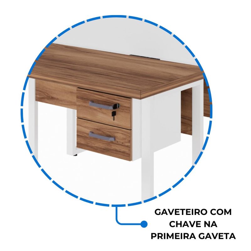Estação de Trabalho Dupla 1,20×1,35m c/ 02 Gavetas c/ ponto de tomada PÉ QUADRO – Cor Nogal Sevilha/Branco – 34423 RM MÓVEIS 9
