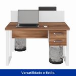 Estação de Trabalho Dupla 1,20×1,35m c/ 02 Gavetas c/ ponto de tomada PÉ QUADRO – Cor Nogal Sevilha/Branco – 34423 RM MÓVEIS 18