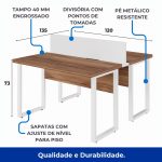 Estação de Trabalho Dupla 1,20×1,35m sem Gavetas c/ ponto de tomada PÉ QUADRO – Cor Nogal Sevilha/Branco – 34424 RM MÓVEIS 12