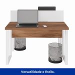 Estação de Trabalho Dupla 1,20×1,35m sem Gavetas c/ ponto de tomada PÉ QUADRO – Cor Nogal Sevilha/Branco – 34424 RM MÓVEIS 16