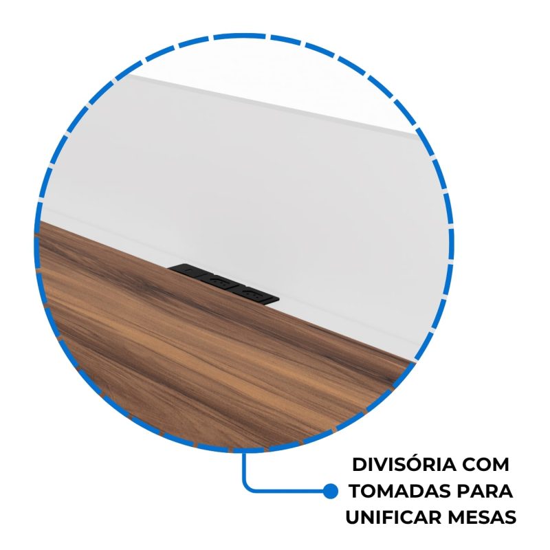 Estação de Trabalho Dupla 1,20×1,35m 02 Lugares c/ Gavetas c/ ponto de tomada PÉ PAINEL – Nogal Sevilha/Branco – 34427 RM MÓVEIS 5