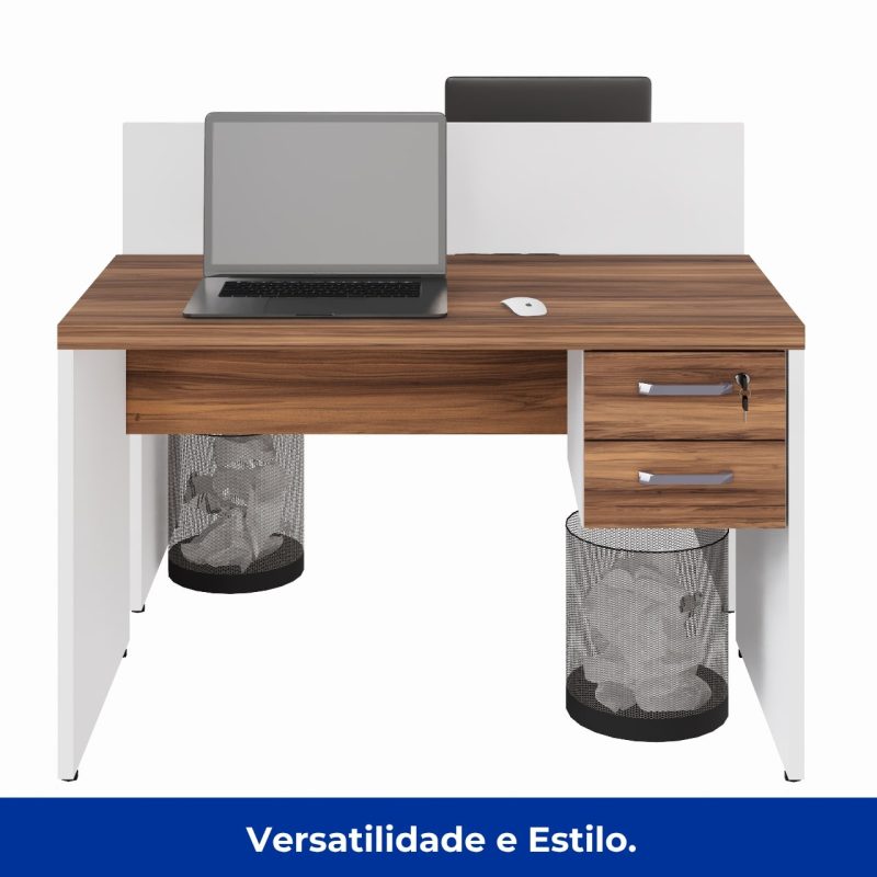 Estação de Trabalho Dupla 1,20×1,35m 02 Lugares c/ Gavetas c/ ponto de tomada PÉ PAINEL – Nogal Sevilha/Branco – 34427 RM MÓVEIS 7