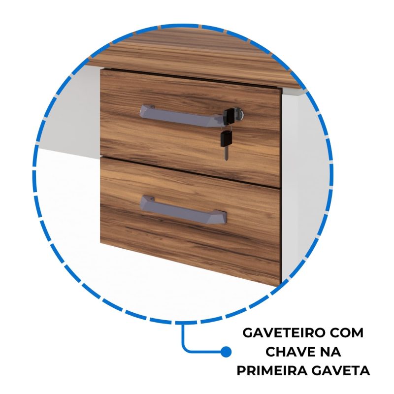 Estação de Trabalho Dupla 1,20×1,35m 02 Lugares c/ Gavetas c/ ponto de tomada PÉ PAINEL – Nogal Sevilha/Branco – 34427 RM MÓVEIS 9