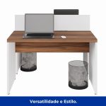 Estação de Trabalho Dupla 1,20×1,35m 02 Lugares sem Gavetas c/ ponto de tomada PÉ PAINEL – Nogal Sevilha/Branco – 34428 RM MÓVEIS 15