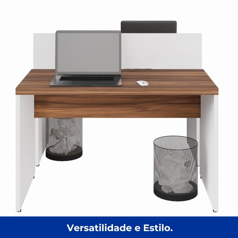 Estação de Trabalho Dupla 1,20×1,35m 02 Lugares sem Gavetas c/ ponto de tomada PÉ PAINEL – Nogal Sevilha/Branco – 34428 RM MÓVEIS 7