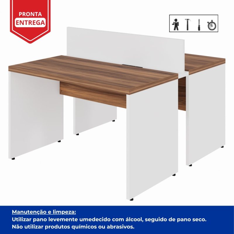 Estação de Trabalho Dupla 1,20×1,35m 02 Lugares sem Gavetas c/ ponto de tomada PÉ PAINEL – Nogal Sevilha/Branco – 34428 RM MÓVEIS 8