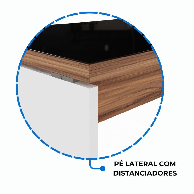 Mesa Diretorzinha c/ Aparador e Vidro Fumê – Pé de MADEIRA – 1,90×1,50m – NOGAL SEVILHA / BRANCO – 34429 RM MÓVEIS 5