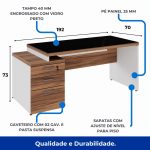 Mesa para Escritório com VIDRO FUMÊ – 1,92×0,70m – NOGAL SEVILHA/BRANCO – 34430 RM MÓVEIS 11