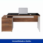 Mesa para Escritório com VIDRO FUMÊ – 1,92×0,70m – NOGAL SEVILHA/BRANCO – 34430 RM MÓVEIS 13