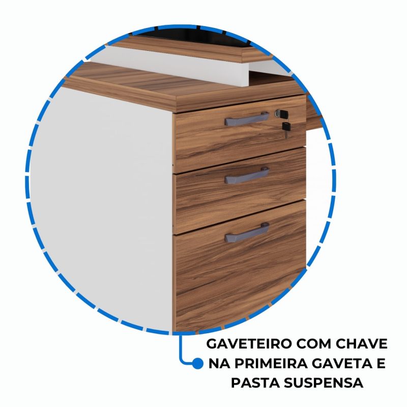 Mesa para Escritório com VIDRO FUMÊ – 1,92×0,70m – NOGAL SEVILHA/BRANCO – 34430 RM MÓVEIS 8