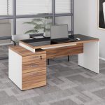 Mesa para Escritório com VIDRO FUMÊ – 1,92×0,70m – NOGAL SEVILHA/BRANCO – 34430 RM MÓVEIS 18
