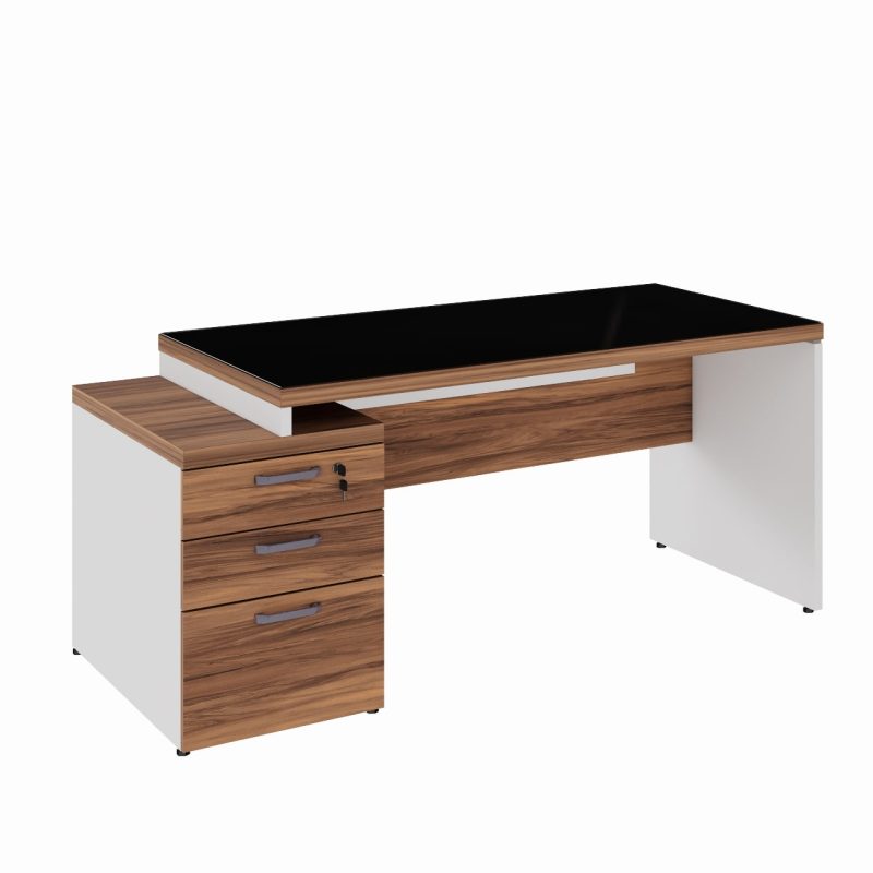 Mesa para Escritório com VIDRO FUMÊ – 1,92×0,70m – NOGAL SEVILHA/BRANCO – 34430 RM MÓVEIS 2