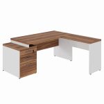 Mesa para Escritório em “L” com Gavetão – 1,92X1,60m -NOGAL SEVILHA/BRANCO – 34431 RM MÓVEIS 10