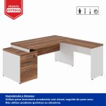 Mesa para Escritório em “L” com Gavetão – 1,92X1,60m -NOGAL SEVILHA/BRANCO – 34431 RM MÓVEIS 12