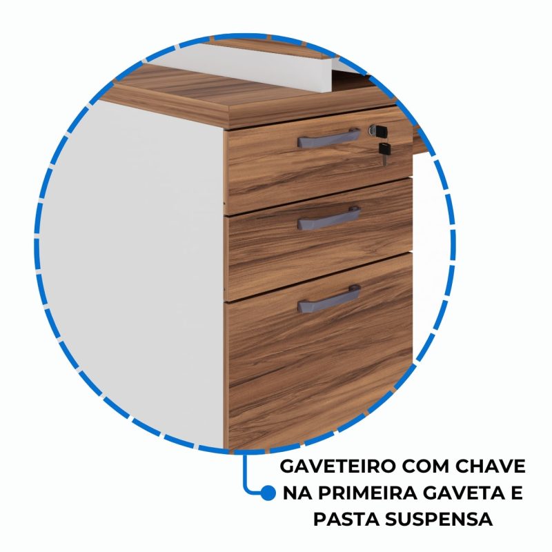 Mesa para Escritório em “L” com Gavetão – 1,92X1,60m -NOGAL SEVILHA/BRANCO – 34431 RM MÓVEIS 7
