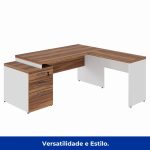 Mesa para Escritório em “L” com Gavetão – 1,92X1,60m -NOGAL SEVILHA/BRANCO – 34431 RM MÓVEIS 16