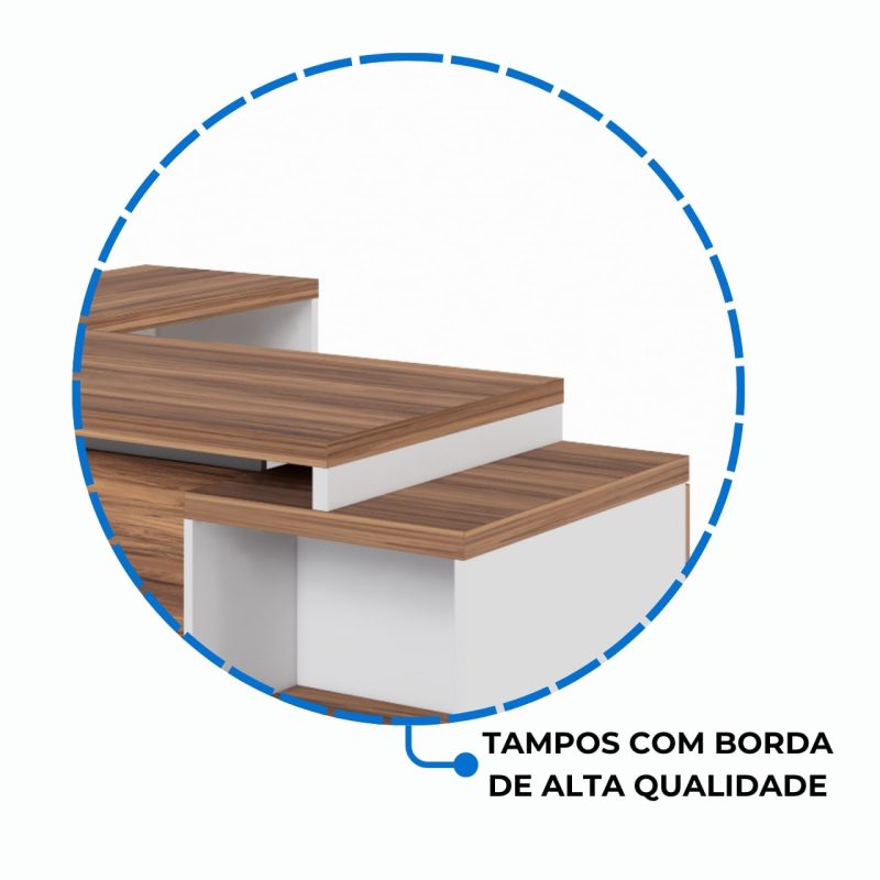 Mesa para Escritório em “L” com Gavetão – 1,92X1,60m -NOGAL SEVILHA/BRANCO – 34431 RM MÓVEIS 9