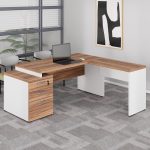 Mesa para Escritório em “L” com Gavetão – 1,92X1,60m -NOGAL SEVILHA/BRANCO – 34431 RM MÓVEIS 18