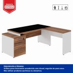 Mesa para Escritório em “L” com VIDRO FUMÊ – 1,92X1,60M NOGAL SEVILHA/BRANCO – 34432 RM MÓVEIS 13