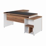 Mesa para Escritório em “L” com VIDRO FUMÊ – 1,92X1,60M NOGAL SEVILHA/BRANCO – 34432 RM MÓVEIS 14