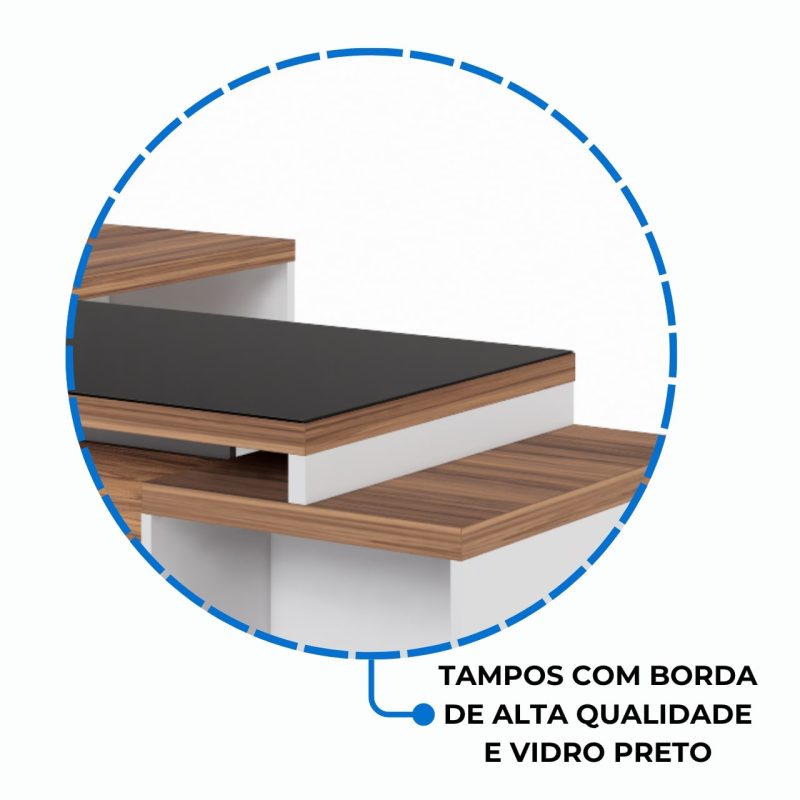 Mesa para Escritório em “L” com VIDRO FUMÊ – 1,92X1,60M NOGAL SEVILHA/BRANCO – 34432 RM MÓVEIS 8