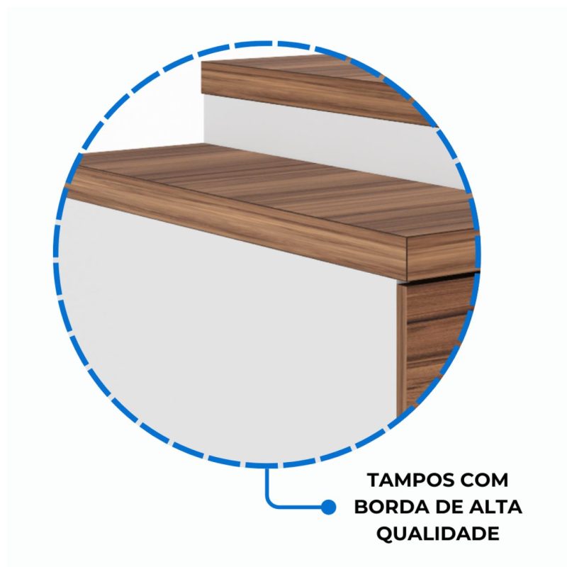 Mesa para Escritório em “L” com VIDRO FUMÊ – 1,92X1,60M NOGAL SEVILHA/BRANCO – 34432 RM MÓVEIS 9