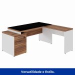 Mesa para Escritório em “L” com VIDRO FUMÊ – 1,92X1,60M NOGAL SEVILHA/BRANCO – 34432 RM MÓVEIS 20