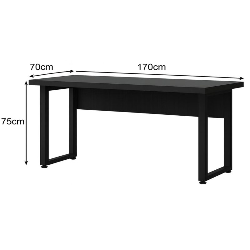 Mesa Escritório PÉ QUADRO – 1,70×0,70m – S/ Gavetas – PRETO / PRETO – 26003 RM MÓVEIS 6
