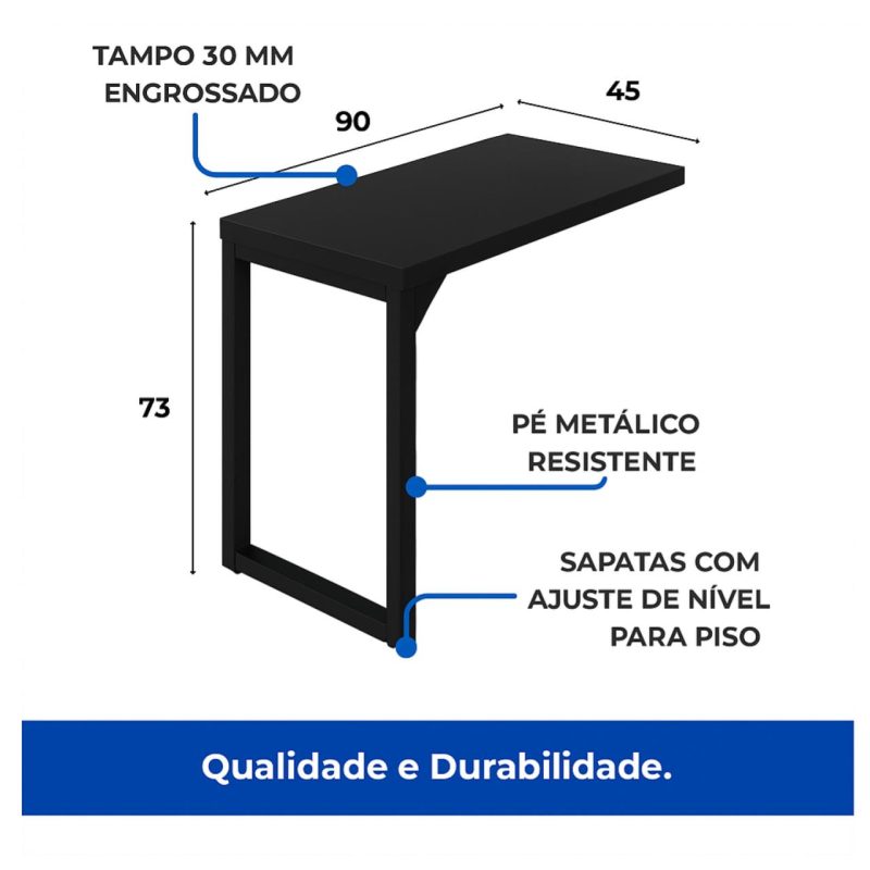 Mesa AUX PÉ QUADRO – 0,90×0,45m – PRETO/PRETO – 26004 RM MÓVEIS 3