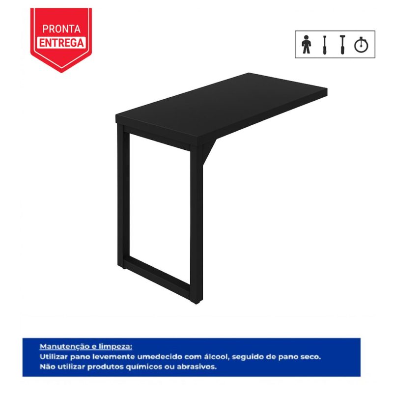 Mesa AUX PÉ QUADRO – 0,90×0,45m – PRETO/PRETO – 26004 RM MÓVEIS 4