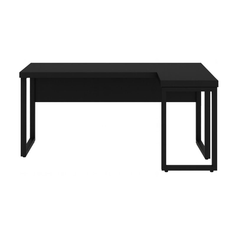Mesa em L PÉ QUADRO (1,50×0,60m + Mesa Auxiliar) – S/ Gavetas – PRETO / PRETO – 26010 RM MÓVEIS 3