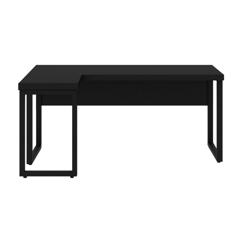 Mesa em L PÉ QUADRO (1,50×0,60m + Mesa Auxiliar) – S/ Gavetas – PRETO / PRETO – 26010 RM MÓVEIS 4