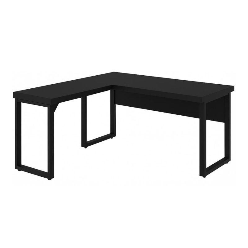 Mesa em L PÉ QUADRO (1,50×0,60m + Mesa Auxiliar) – S/ Gavetas – PRETO / PRETO – 26010 RM MÓVEIS 5