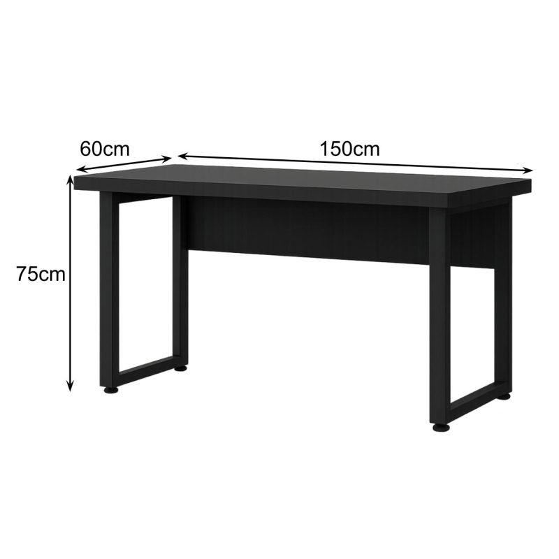 Mesa em L PÉ QUADRO (1,50×0,60m + Mesa Auxiliar) – S/ Gavetas – PRETO / PRETO – 26010 RM MÓVEIS 7
