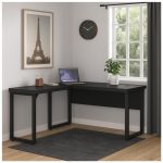 Mesa em L PÉ QUADRO (1,50×0,60m + Mesa Auxiliar) – S/ Gavetas – PRETO / PRETO – 26010 RM MÓVEIS 19