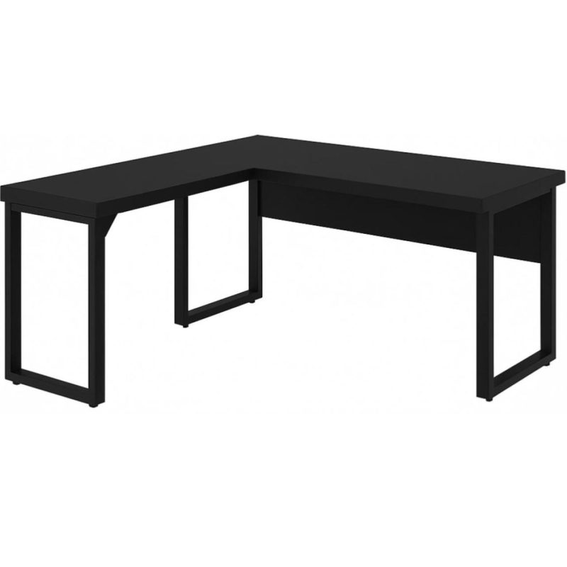 Mesa em L PÉ QUADRO (1,70×0,70m + Mesa Auxiliar) – S/ Gavetas – PRETO / PRETO – 26011 RM MÓVEIS 5