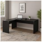 Mesa em L PÉ PAINEL (1,50×0,60m + Mesa Auxiliar) – S/ Gavetas – PRETO / PRETO – 26012 RM MÓVEIS 18