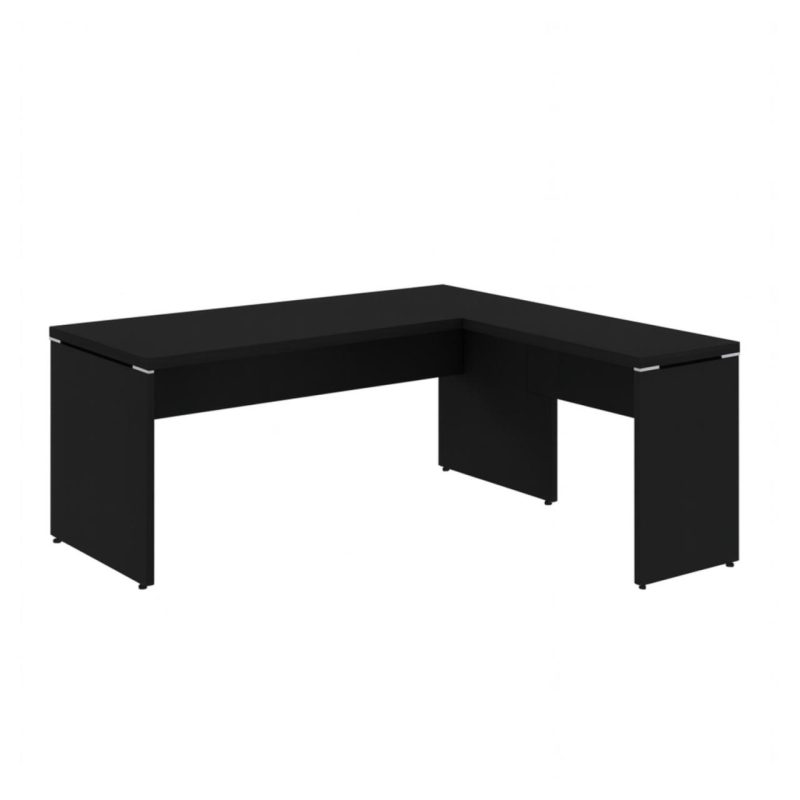 Mesa em L PÉ PAINEL (1,50×0,60m + Mesa Auxiliar) – S/ Gavetas – PRETO / PRETO – 26012 RM MÓVEIS 2