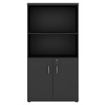 Armário Alto com Portas Inferiores e Prateleiras Abertas – MDP Preto – 26033 RM MÓVEIS 11