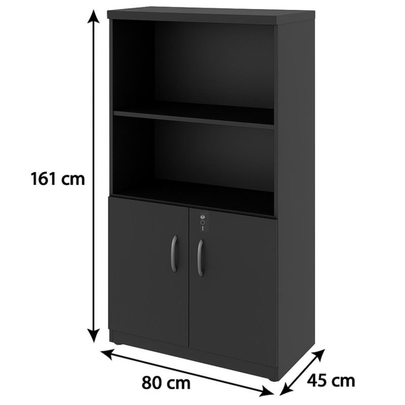 Armário Alto com Portas Inferiores e Prateleiras Abertas – MDP Preto – 26033 RM MÓVEIS 6