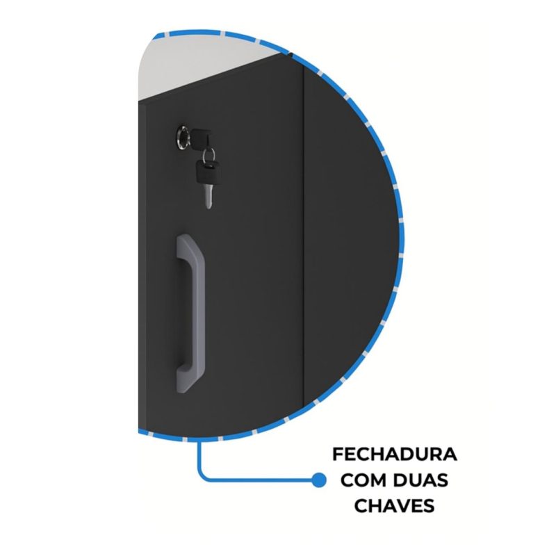 Armário Alto com Portas Inferiores e Prateleiras Abertas – MDP Preto – 26033 RM MÓVEIS 7
