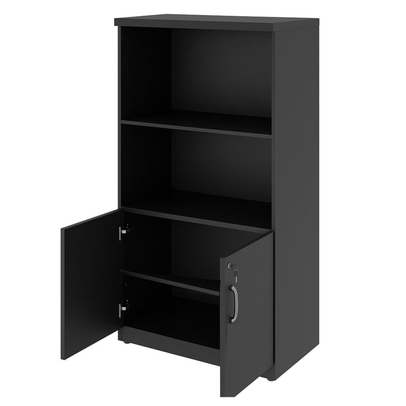 Armário Alto com Portas Inferiores e Prateleiras Abertas – MDP Preto – 26033 RM MÓVEIS 2