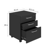 Gaveteiro Volante com 03 Gavetas com Rodízios e Fechadura – MDP Preto – 26034 RM MÓVEIS 11