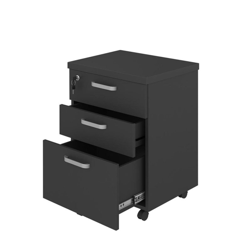 Gaveteiro Volante com 03 Gavetas com Rodízios e Fechadura – MDP Preto – 26034 RM MÓVEIS 5