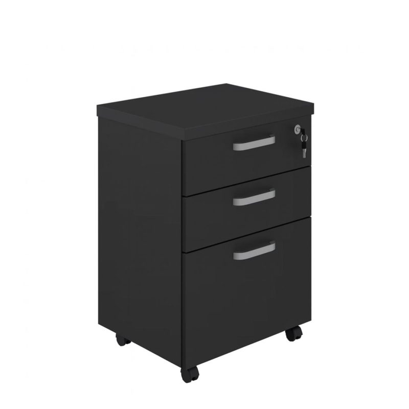 Gaveteiro Volante com 03 Gavetas com Rodízios e Fechadura – MDP Preto – 26034 RM MÓVEIS 6
